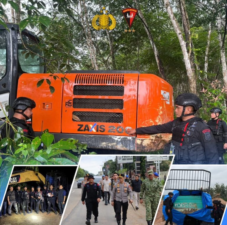 Operasi gabungan Brimob dan Intelkam Polda Lampung menertibkan tambang emas ilegal di Way Kanan