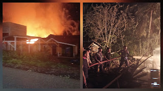 Rumah warga di Way Kanan terbakar hebat pada malam hari