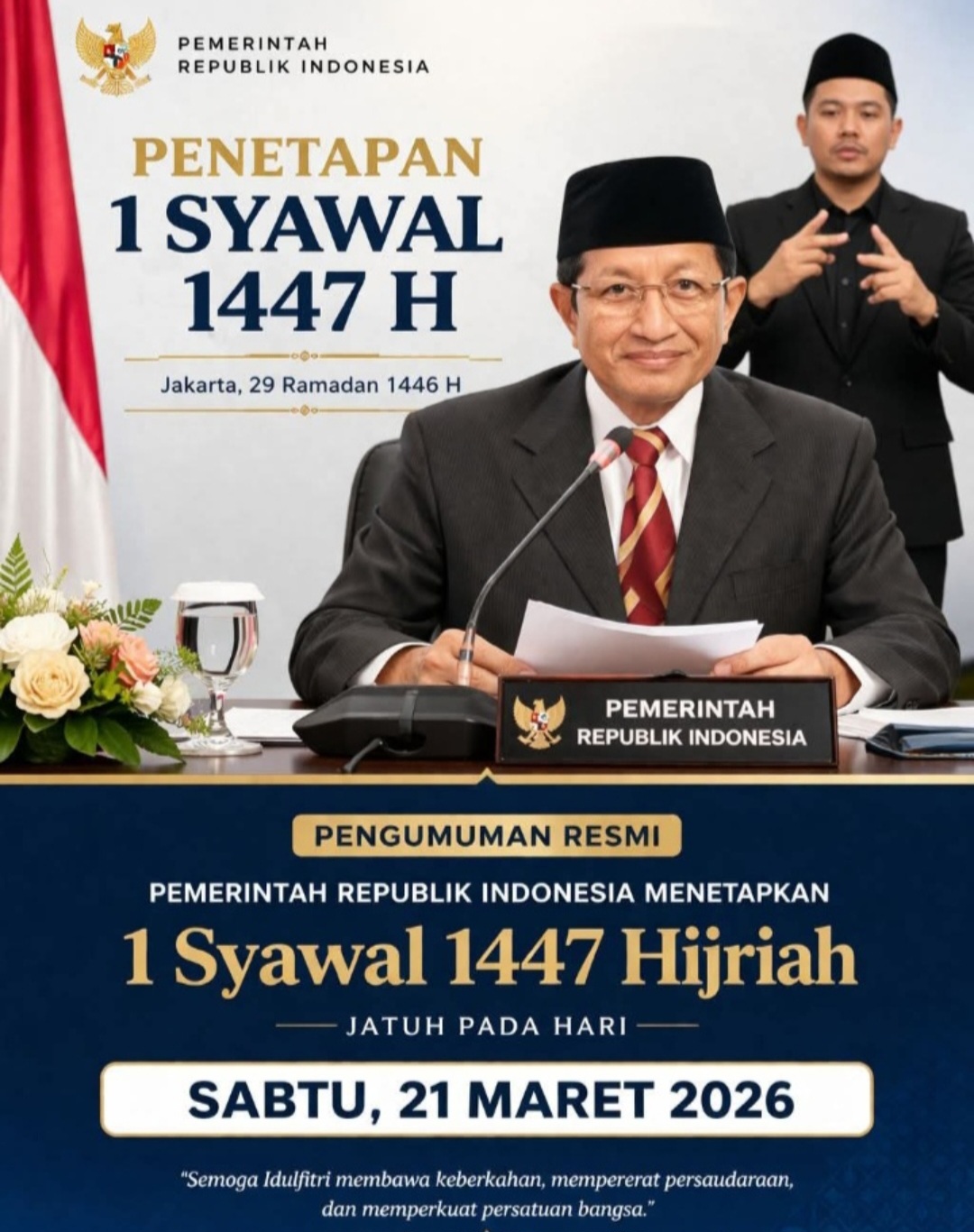 Pemerintah Tetapkan 1 Syawal 1447 H Jatuh 21 Maret 2026, Lebaran Dirayakan Serentak di Indonesia