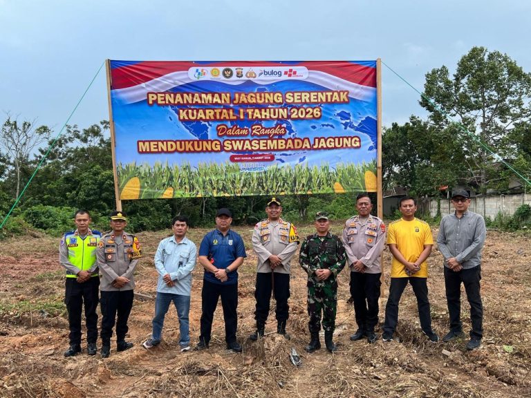 Polres Way Kanan melakukan penanaman jagung serentak di Kampung Negeri Baru untuk mendukung program swasembada pangan nasional 2026