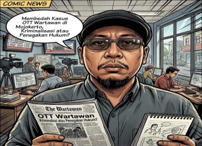 Ilustrasi analisis hukum kasus OTT wartawan Mojokerto terkait batas penegakan hukum dan kebebasan pers
