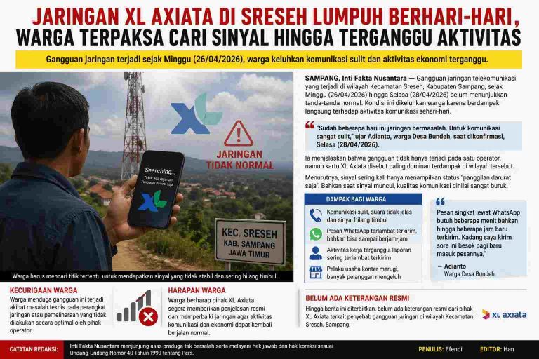 Warga Sreseh Sampang mencari sinyal akibat gangguan jaringan XL Axiata yang tidak normal selama beberapa hari 2026