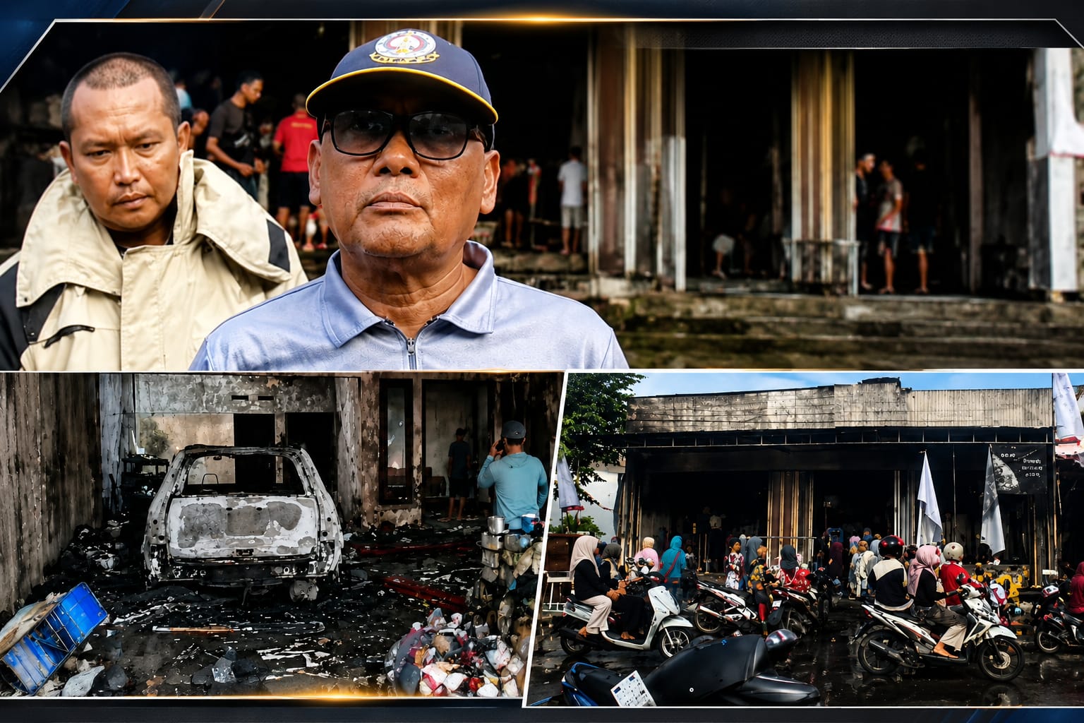 Petugas Damkar Bangkalan memadamkan kebakaran toko kelontong di Kelurahan Mlajah yang menghanguskan sebuah mobil Suzuki APV.