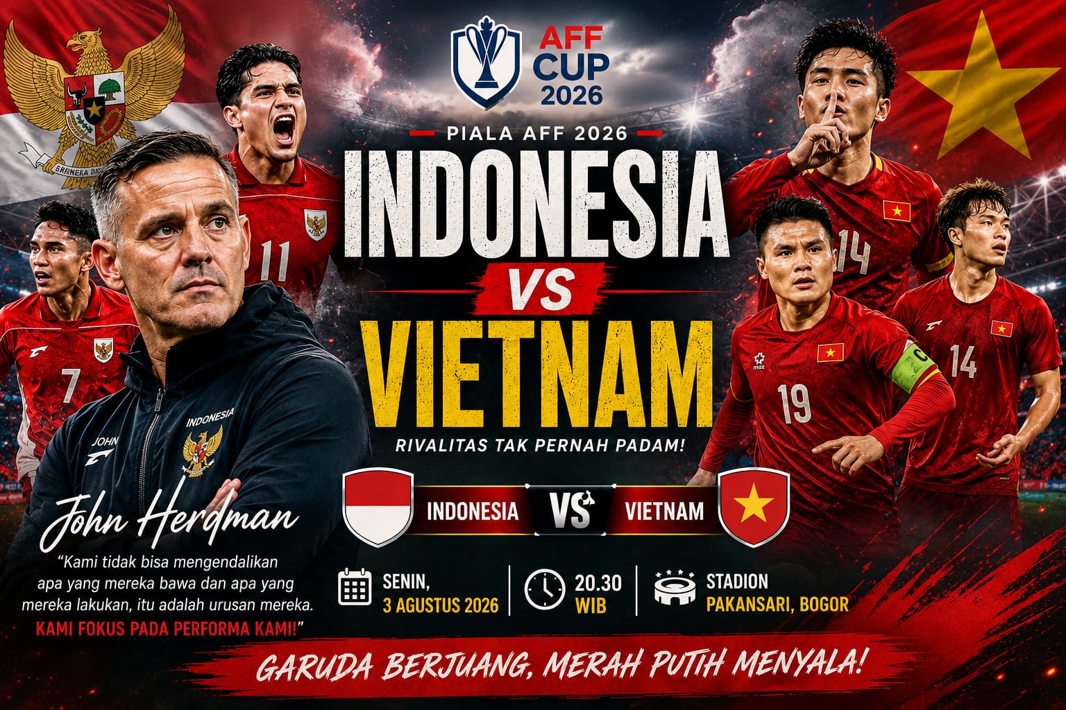 Pelatih Timnas Indonesia John Herdman memberikan arahan jelang pertandingan melawan Vietnam di Piala AFF 2026.