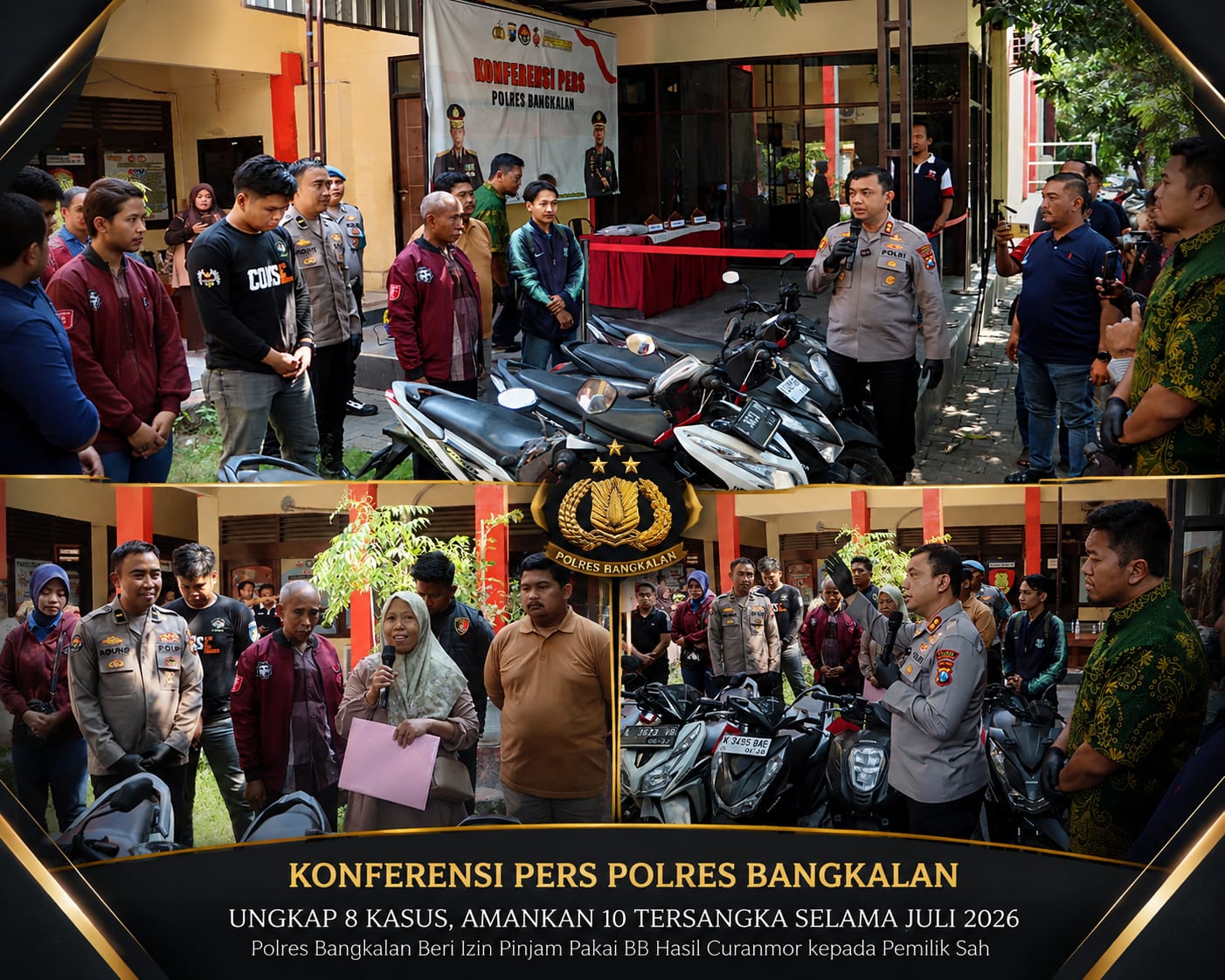 Kapolres Bangkalan menyampaikan pengungkapan kasus kriminal dan curanmor Juli 2026