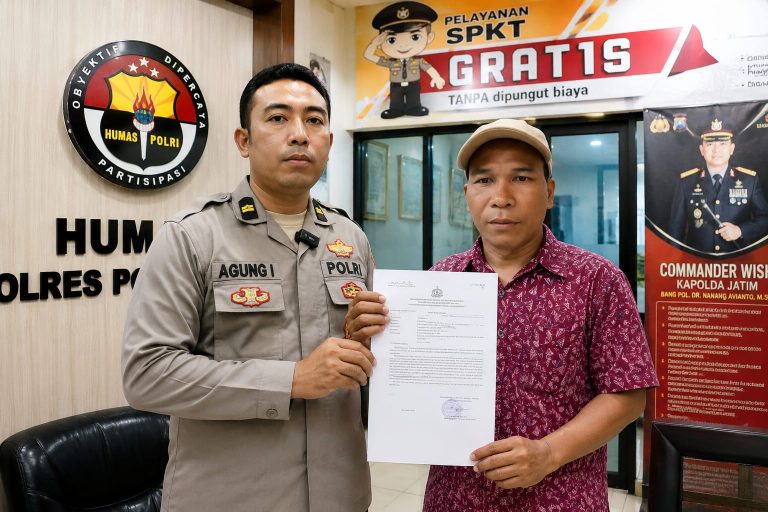 Pelapor berinisial H saat mendatangi Polres Bangkalan terkait laporan dugaan pencemaran nama baik