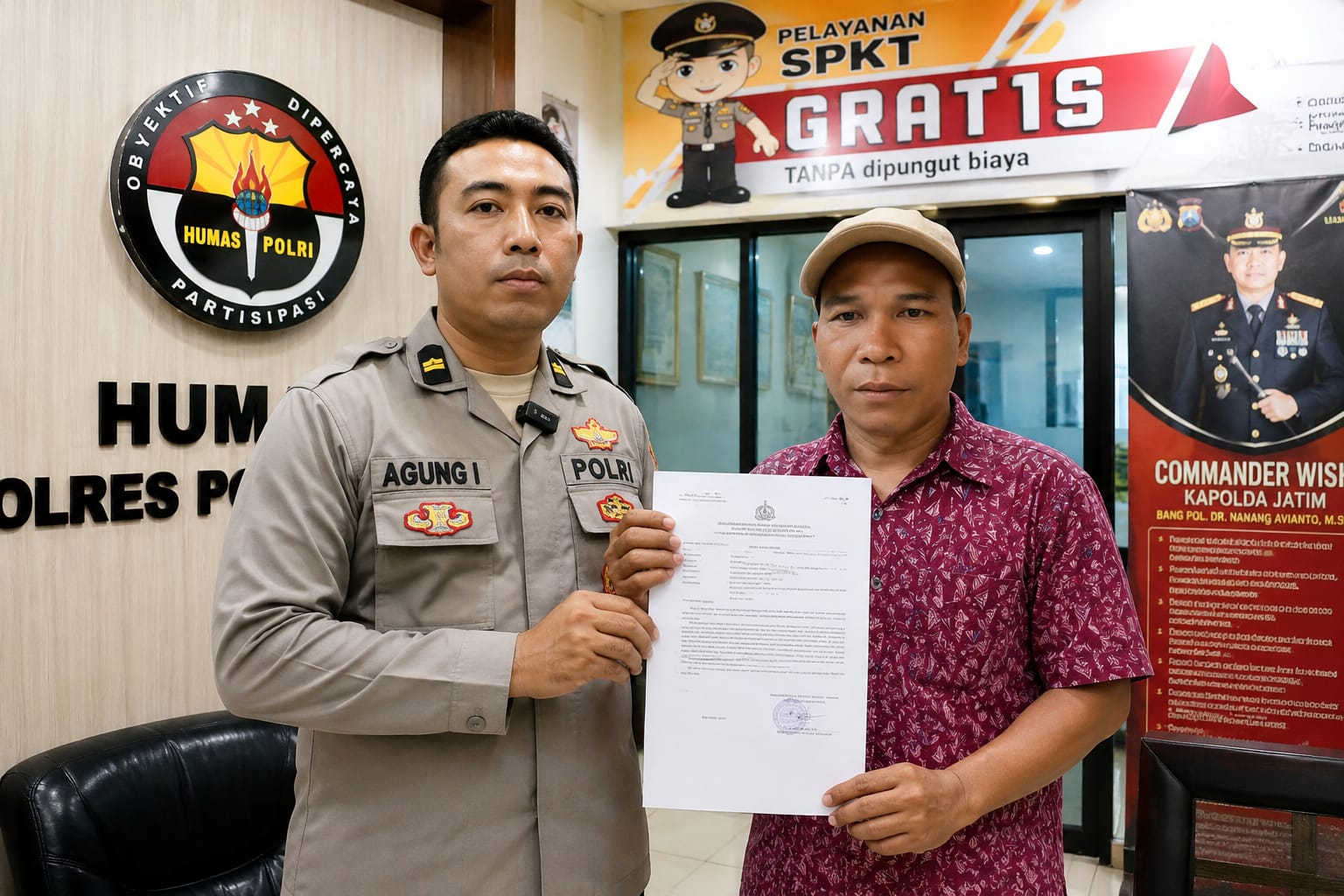 Pelapor berinisial H saat mendatangi Polres Bangkalan terkait laporan dugaan pencemaran nama baik