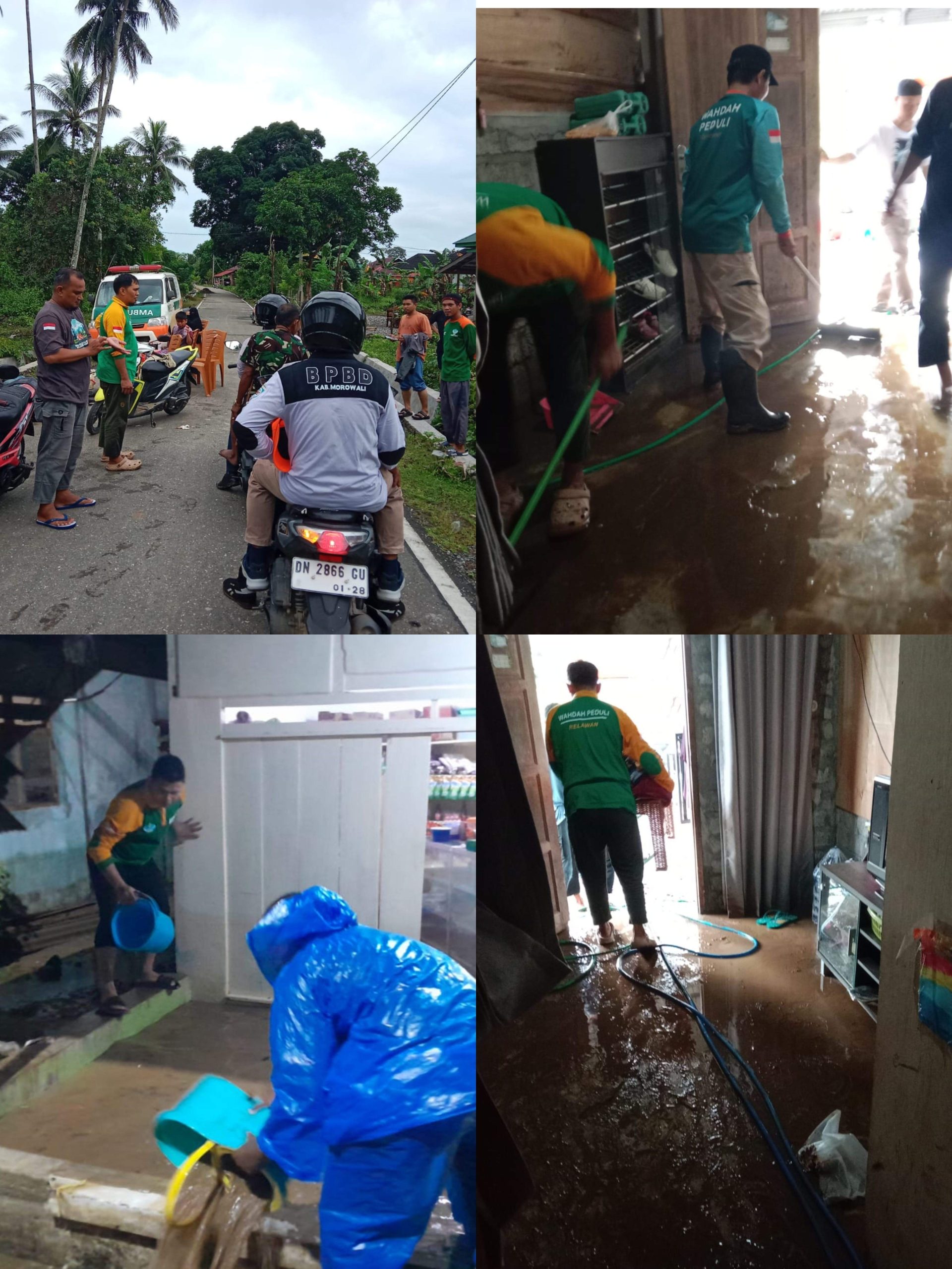 Relawan Wahdah Islamiyah Morowali bersama BPBD, TNI, Polri, dan pemerintah daerah membantu pembersihan rumah warga terdampak banjir di Bungku Tengah