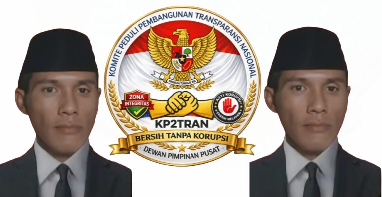 Sauri Ketua Umum Komite Peduli Pembangunan Transparansi Nasional (KP2TRAN) dengan latar logo Dewan Pimpinan Pusat KP2TRAN