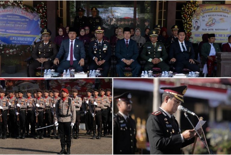 Kapolres Sampang AKBP Hartono memimpin upacara peringatan Hari Bhayangkara ke-80 di lapangan Mapolres Sampang dihadiri Forkopimda dan instansi terkait.
