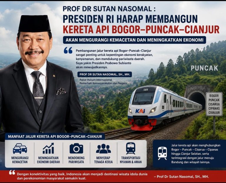 Prof Sutan Nasomal menyampaikan usulan pembangunan jalur Kereta Api Bogor–Puncak–Cianjur untuk mendukung ekonomi dan mengurangi kemacetan.