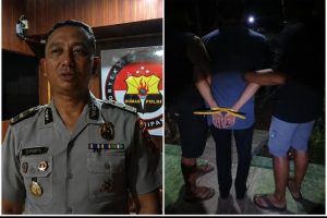 Polisi menunjukkan tersangka spesialis jambret yang ditangkap Satreskrim Polres Lumajang bersama barang bukti hasil kejahatan.