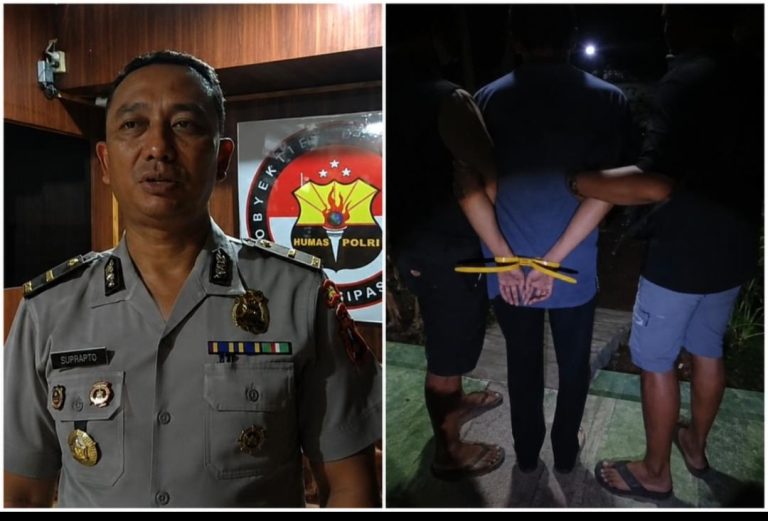 Polisi menunjukkan tersangka spesialis jambret yang ditangkap Satreskrim Polres Lumajang bersama barang bukti hasil kejahatan.