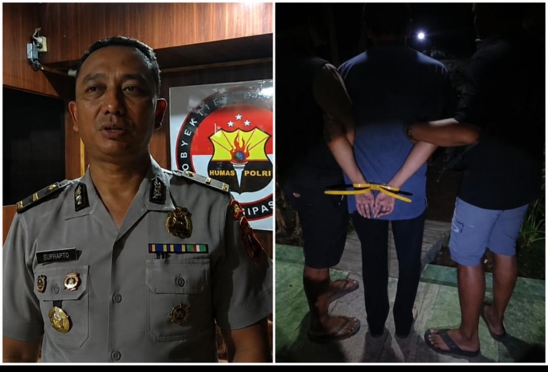 Polisi menunjukkan tersangka spesialis jambret yang ditangkap Satreskrim Polres Lumajang bersama barang bukti hasil kejahatan.
