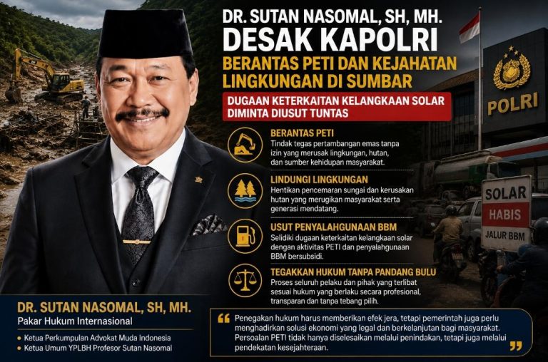 Prof. Dr. Sutan Nasomal menyampaikan pernyataan terkait pemberantasan PETI dan dugaan penyalahgunaan solar bersubsidi di Sumatera Barat.