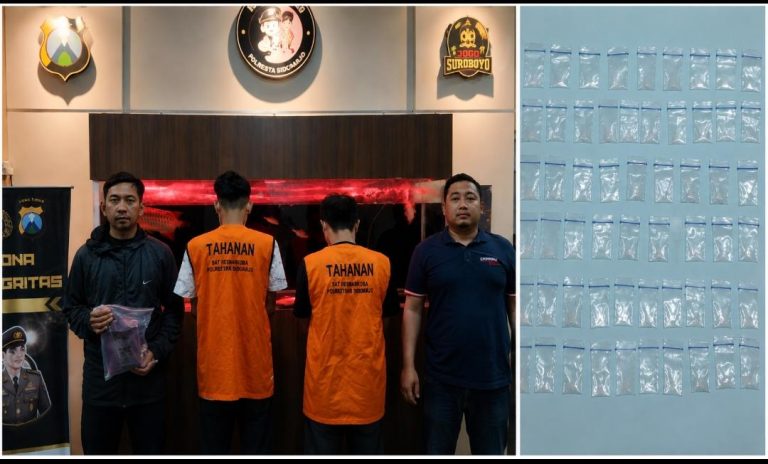 Polrestabes Surabaya mengamankan dua terduga pengedar sabu dengan barang bukti 250,16 gram