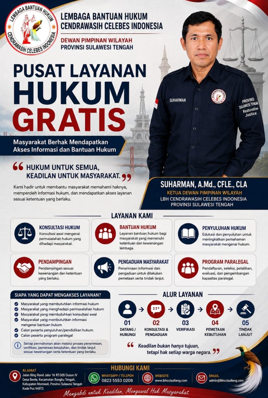 Pusat layanan hukum gratis LBH CCI DPW Sulawesi Tengah di Morowali