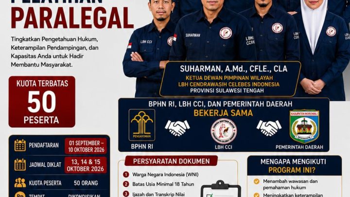 Poster Pendidikan dan Pelatihan Paralegal LBH CCI DPW Sulawesi Tengah