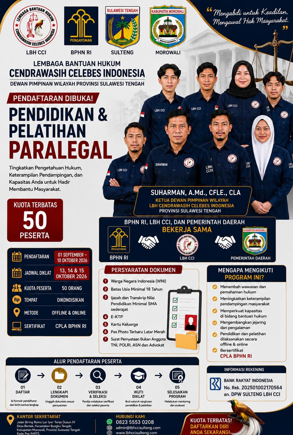 Poster Pendidikan dan Pelatihan Paralegal LBH CCI DPW Sulawesi Tengah