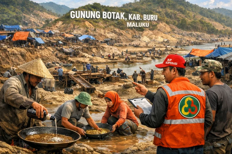 Aktivitas tambang emas rakyat di kawasan Gunung Botak, Kabupaten Buru, Maluku